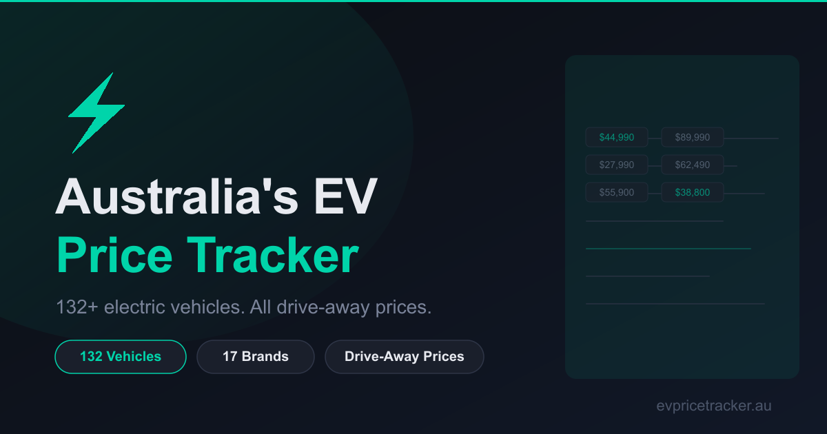 The EV Price Tracker site showing a table of electric vehicle prices.