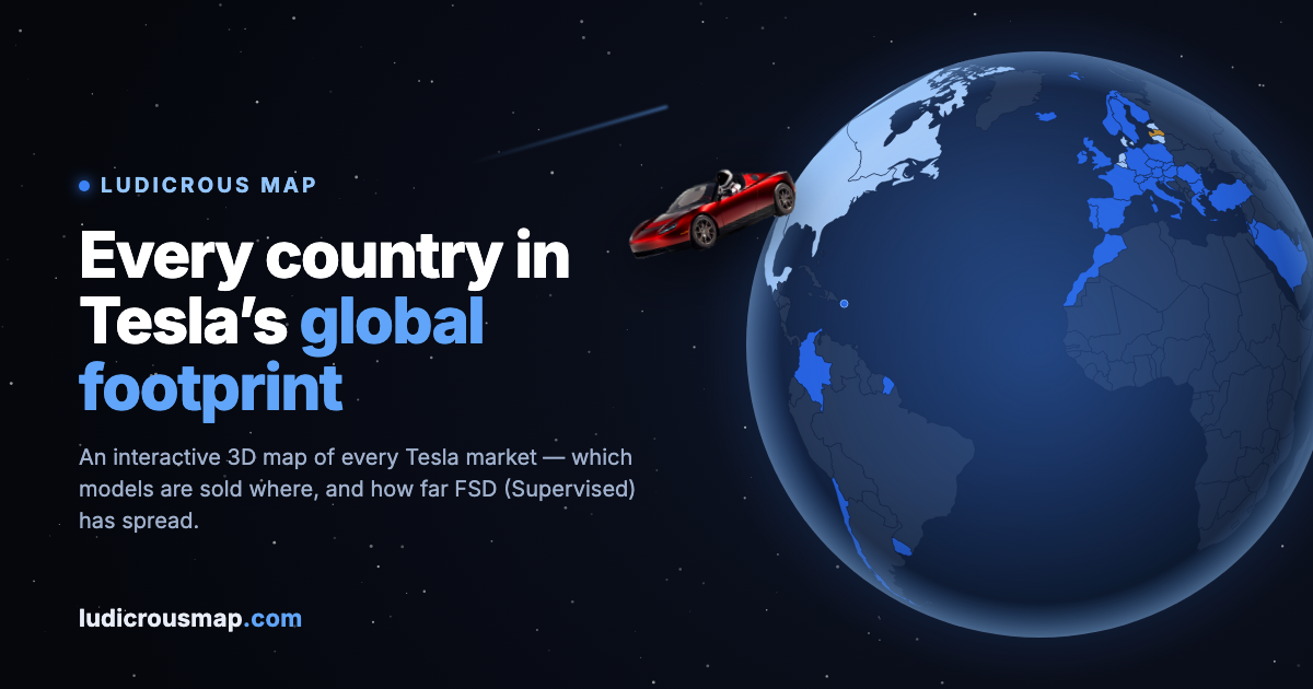 A 3D globe highlighting the countries where Tesla sells cars.